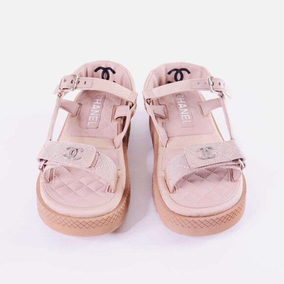 CHANEL Shoes - AUTHENTIC CHANEL LAMBSKIN LOGO PLATFORM SANDAL